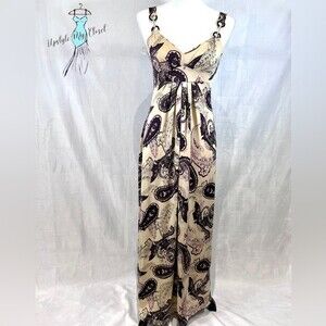 Alyn Paige ivory and purple paisley maxi dress size small